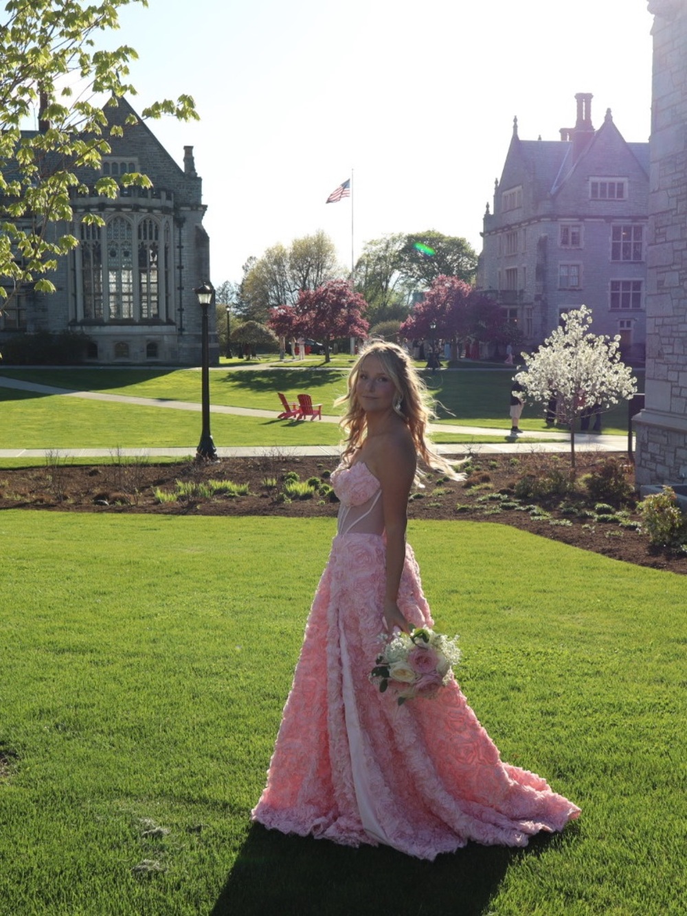 Alyce Paris Pink floral corset Prom Gown with Floral Texture